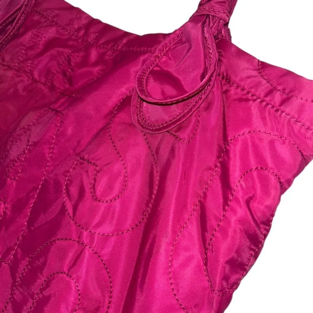 Fuchsia Quilted Tote Bag with Knotted Straps